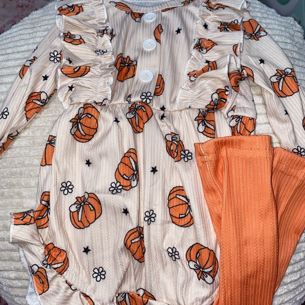 Pumpkin Print Baby Romper with Orange Socks